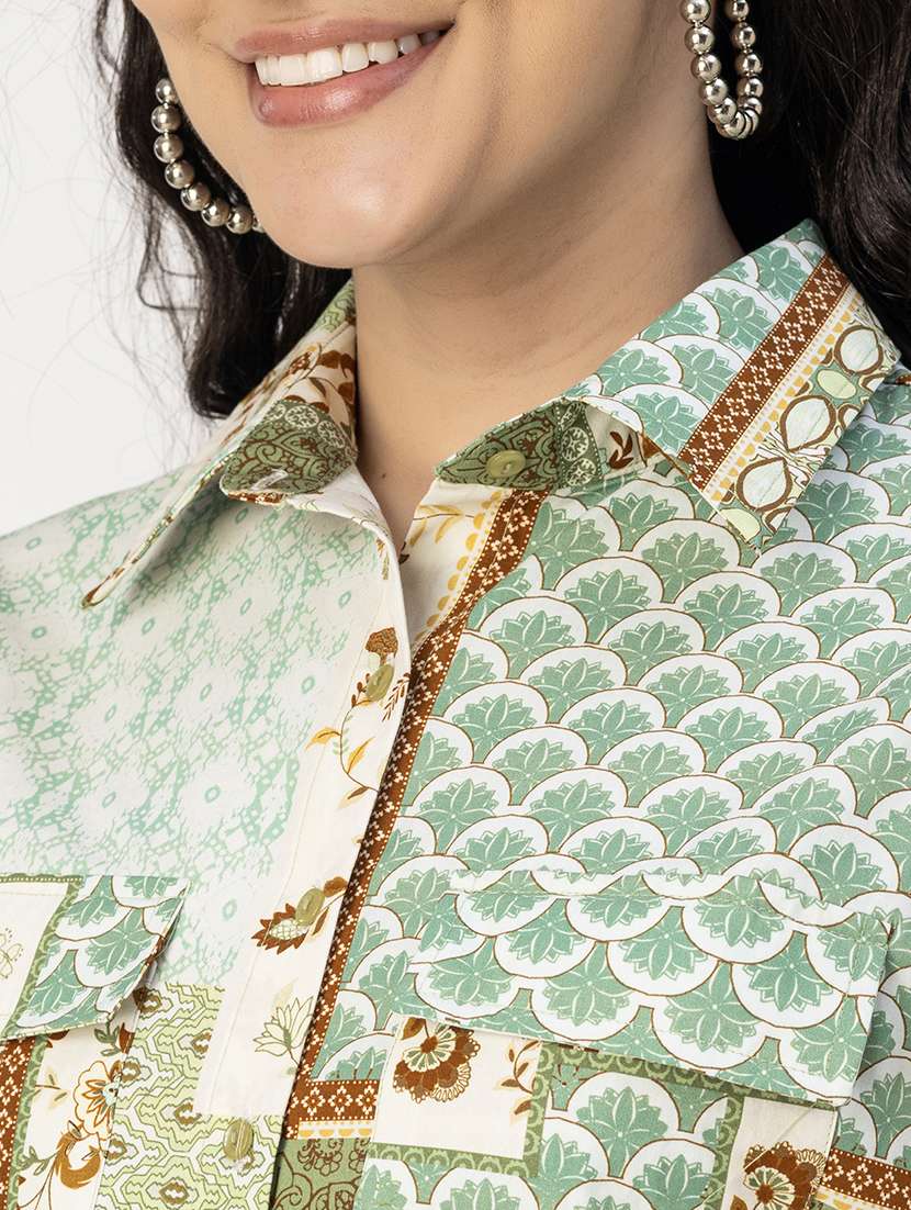 women printed collared long sleeve dress - 22181429 -  Standard Image - 5