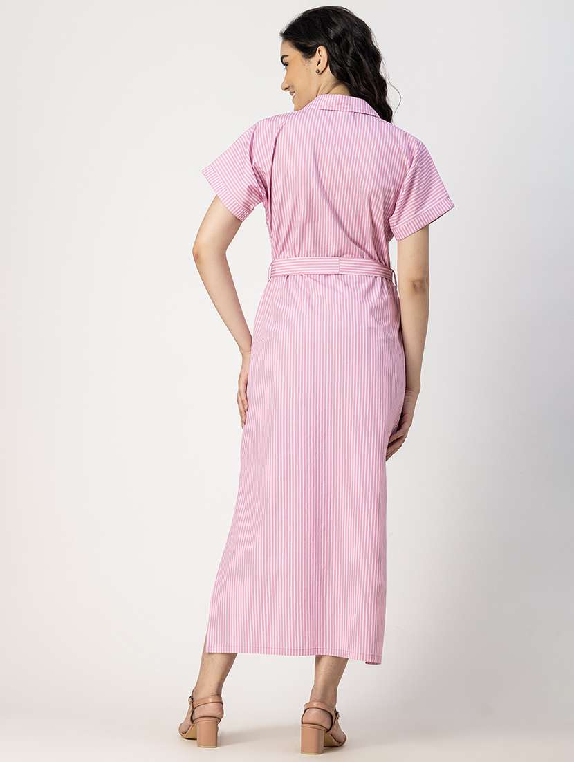 Women Striped Collared Short Sleeve Shirt Dress - 22181430 -  Standard Image - 3