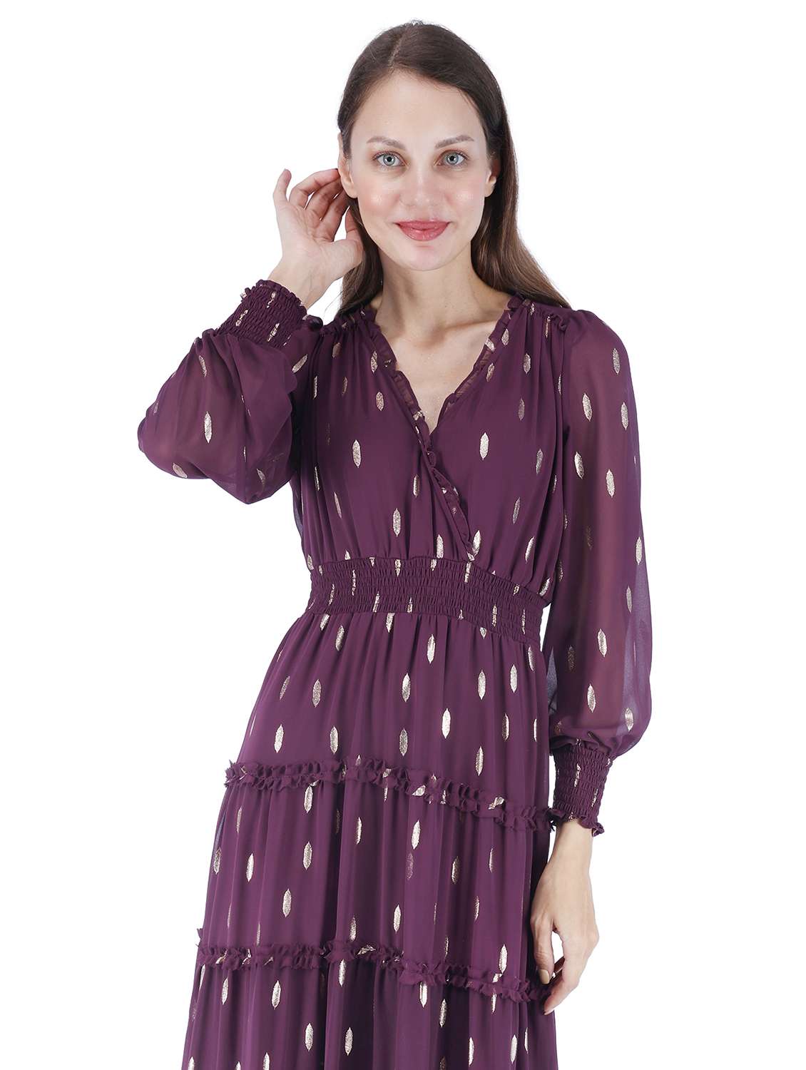 women self designed puff sleeve tiered dress - 22181433 -  Standard Image - 3