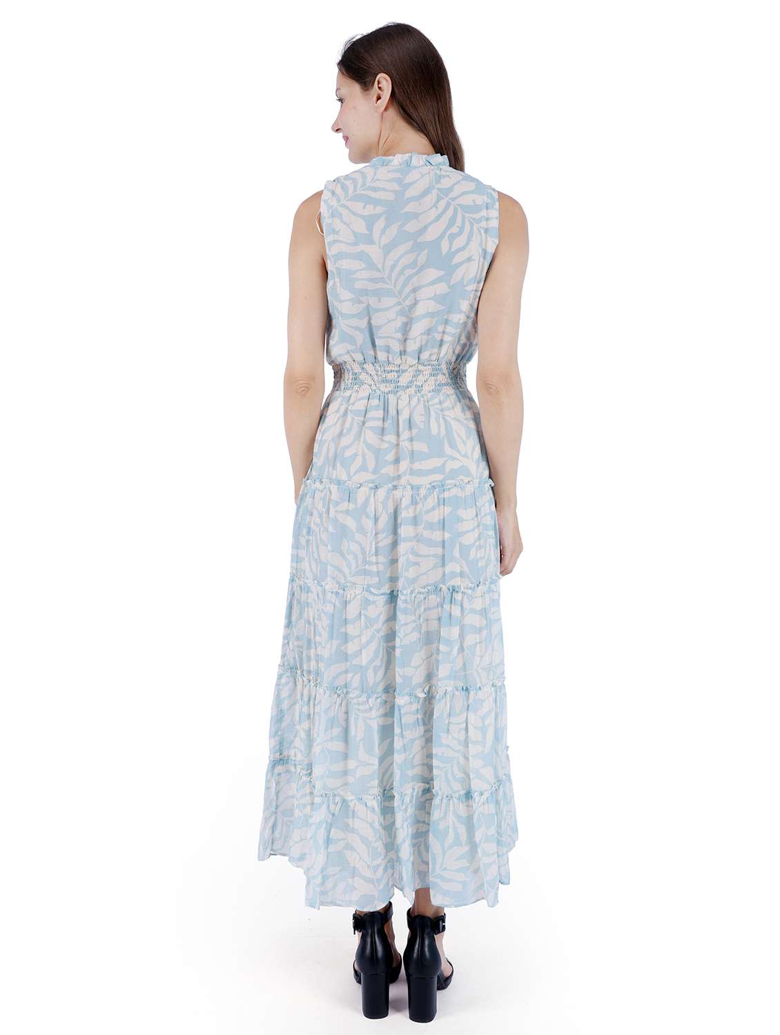 women printed tie-up neck sleeveless tiered dress - 22181434 -  Standard Image - 3