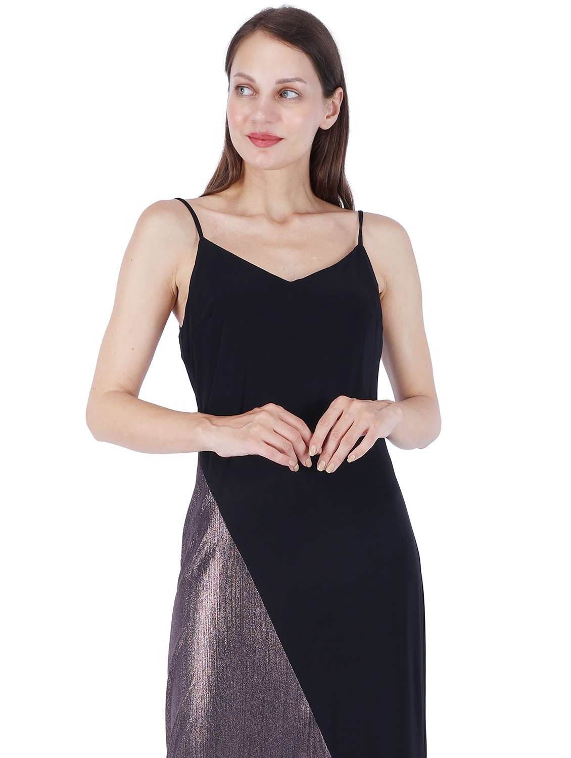 women color blocked shoulder strap a-line dress - 22181435 -  Standard Image - 3