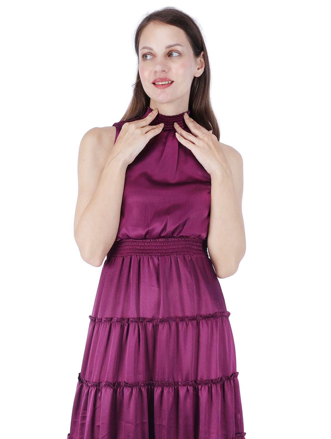 women solid hlater neck sleeveless tiered dress - 22181448 -  Standard Image - 3