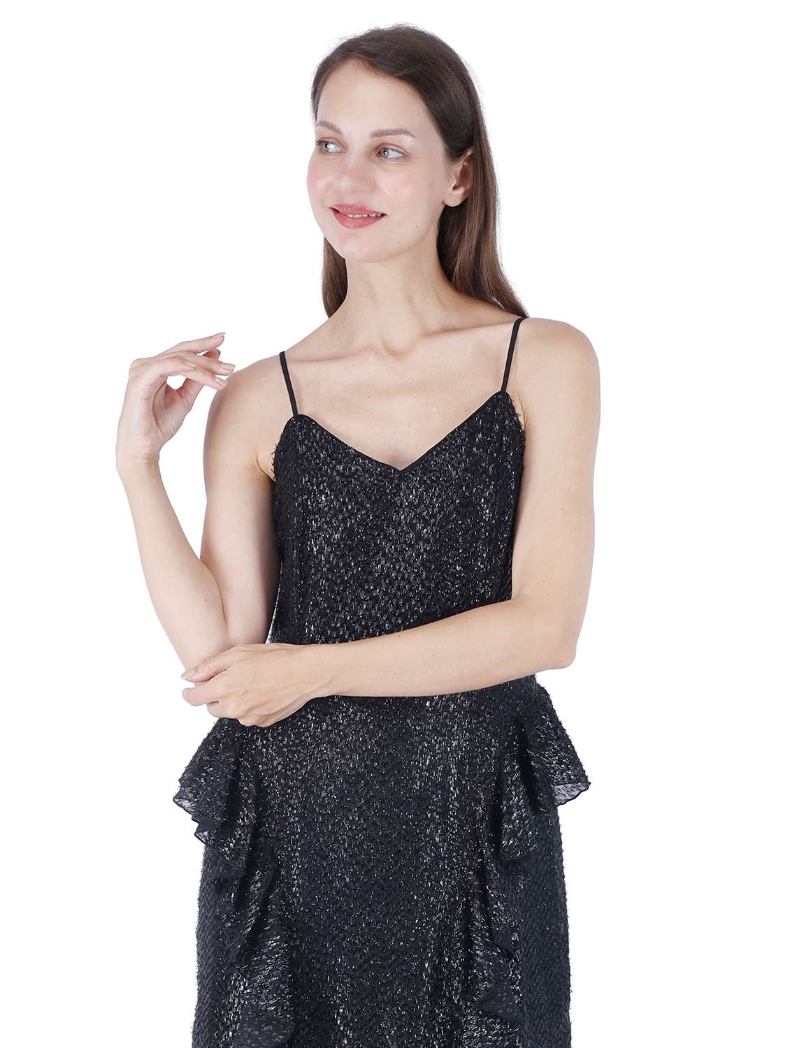 women self designed shoulder strap ruffle dress - 22181450 -  Standard Image - 3