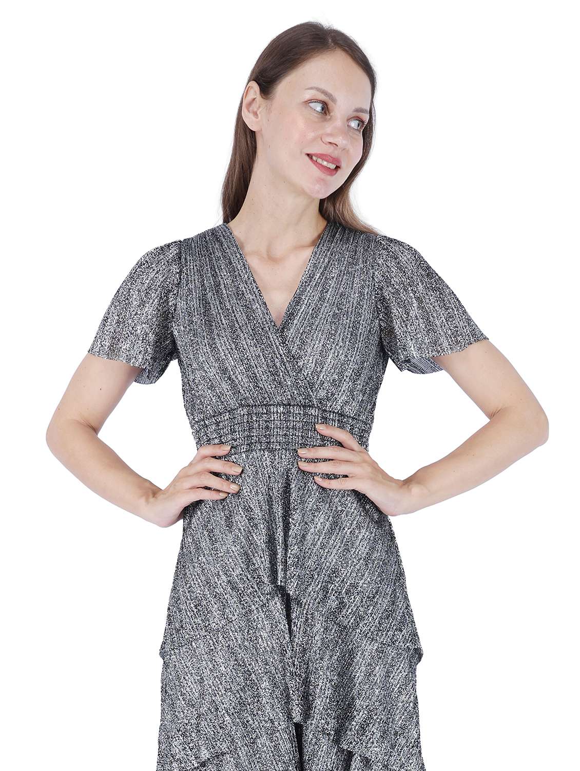 women printed overlap neck layered dress - 22181453 -  Standard Image - 3