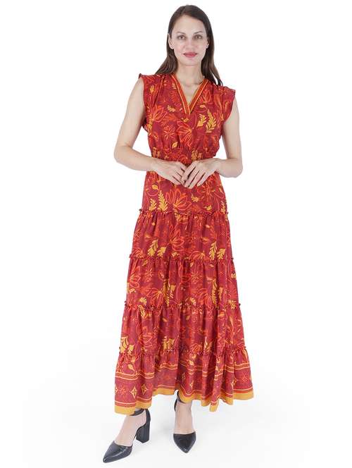women printed sleeeveless tiered dress - 22181455 -  Standard Image - 0