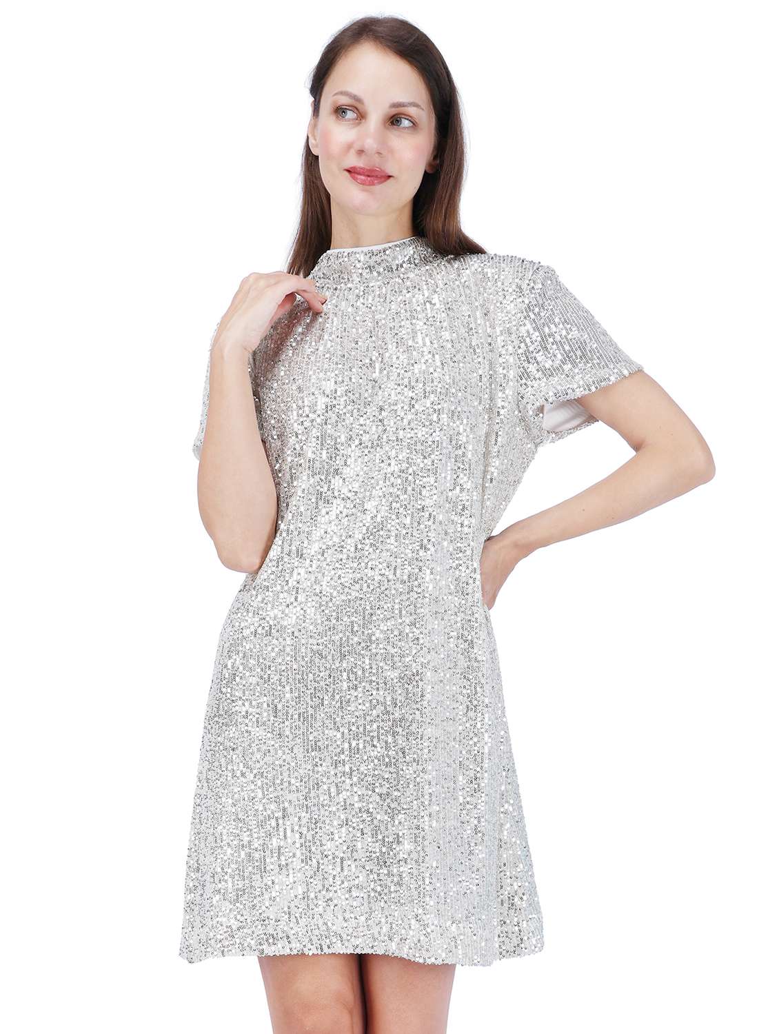 women sequined short sleeve a-line dress - 22181457 -  Standard Image - 3