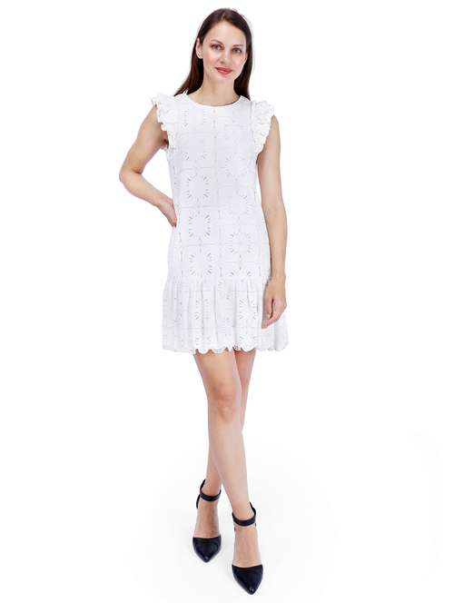 women white solid cap sleeve schiffli tiered dress - 22181458 -  Standard Image - 0
