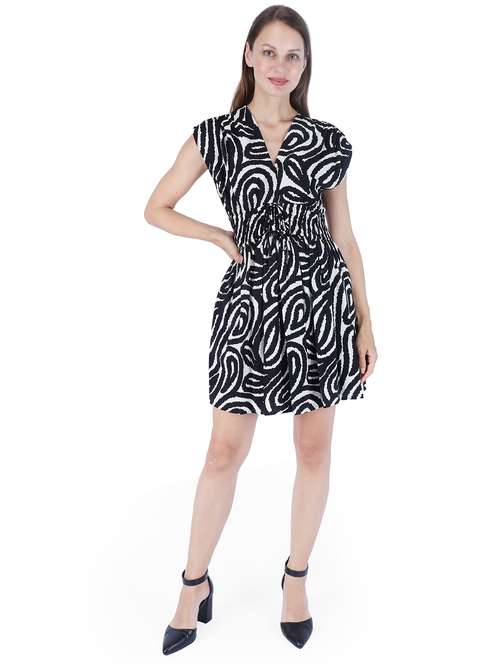 women printed cap sleeve fit & flare dress - 22181461 -  Standard Image - 0