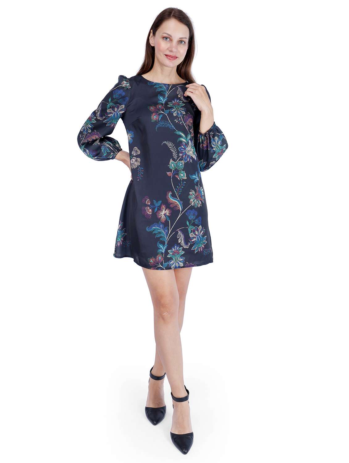 women floral print puff sleeve a-line dress