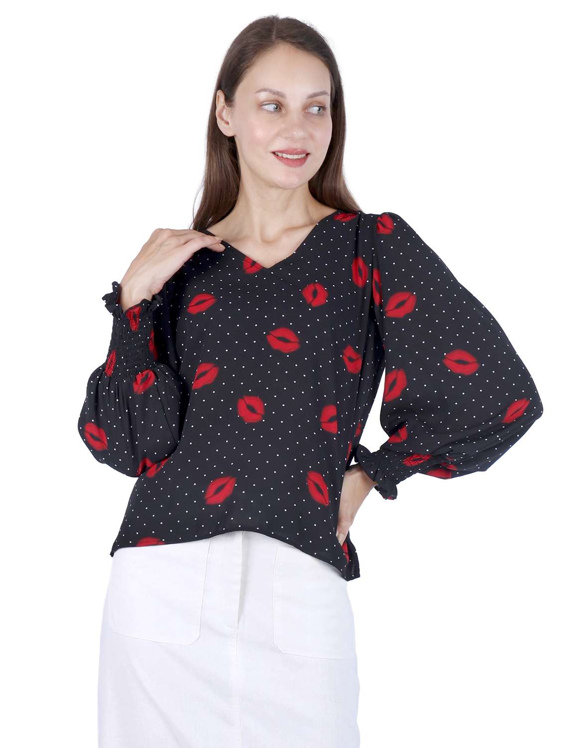 women printed puff sleeve regular top - 22181470 -  Standard Image - 3