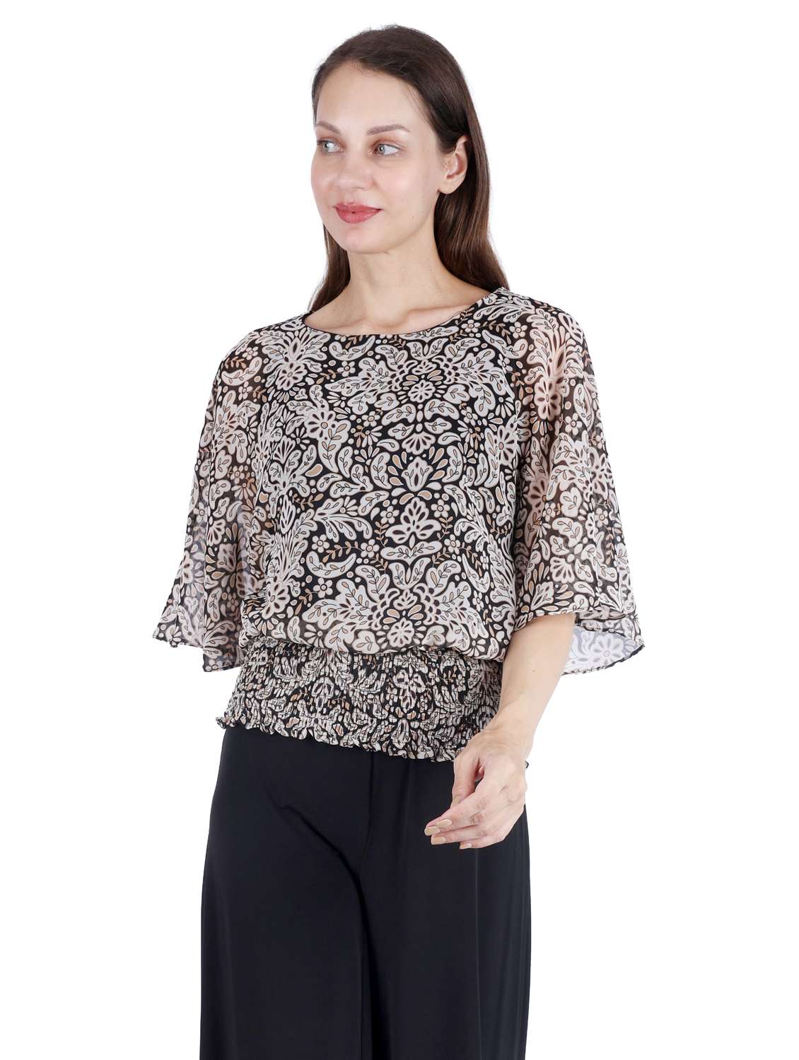 women printed bell sleeve blouson top - 22181476 -  Standard Image - 3