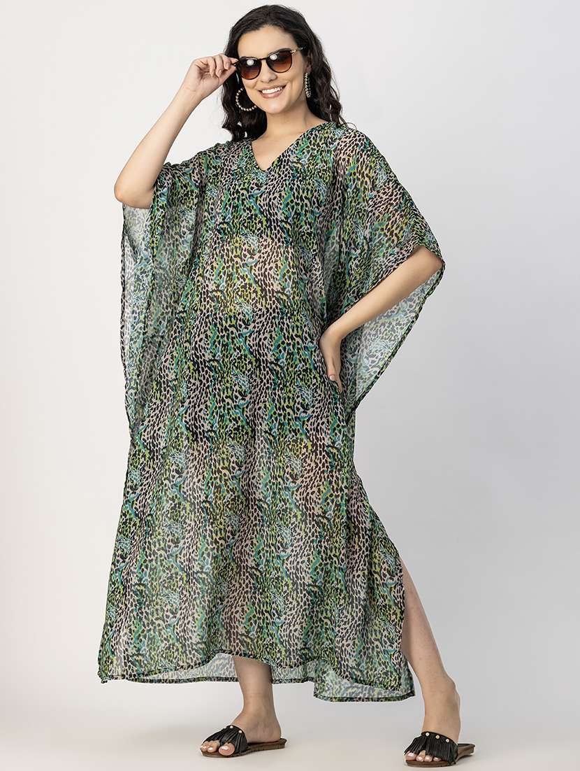women animal print cover up kaftan dress