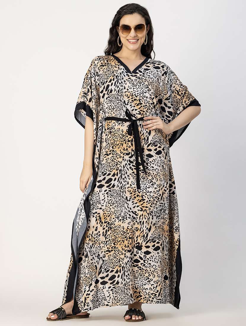 women animal print kaftan nighty