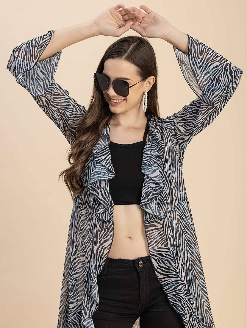 women printed bell sleeve asymmetric shrug - 22181488 -  Standard Image - 5