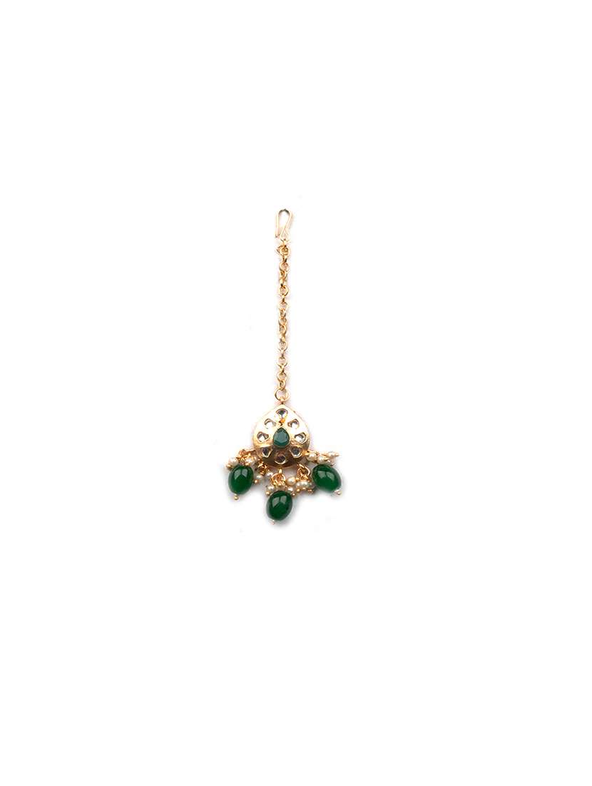green pearls beaded kundan choker set - 22181493 -  Standard Image - 5