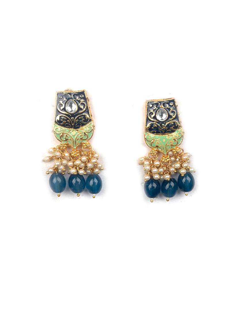 blue kundan meenakari droplet necklace set - 22181497 -  Standard Image - 3