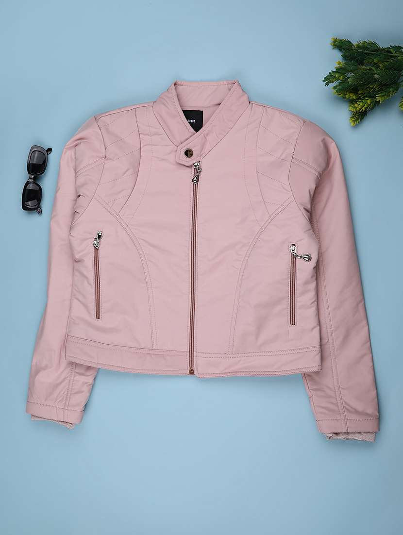 girls solid long sleeve quilted jacket