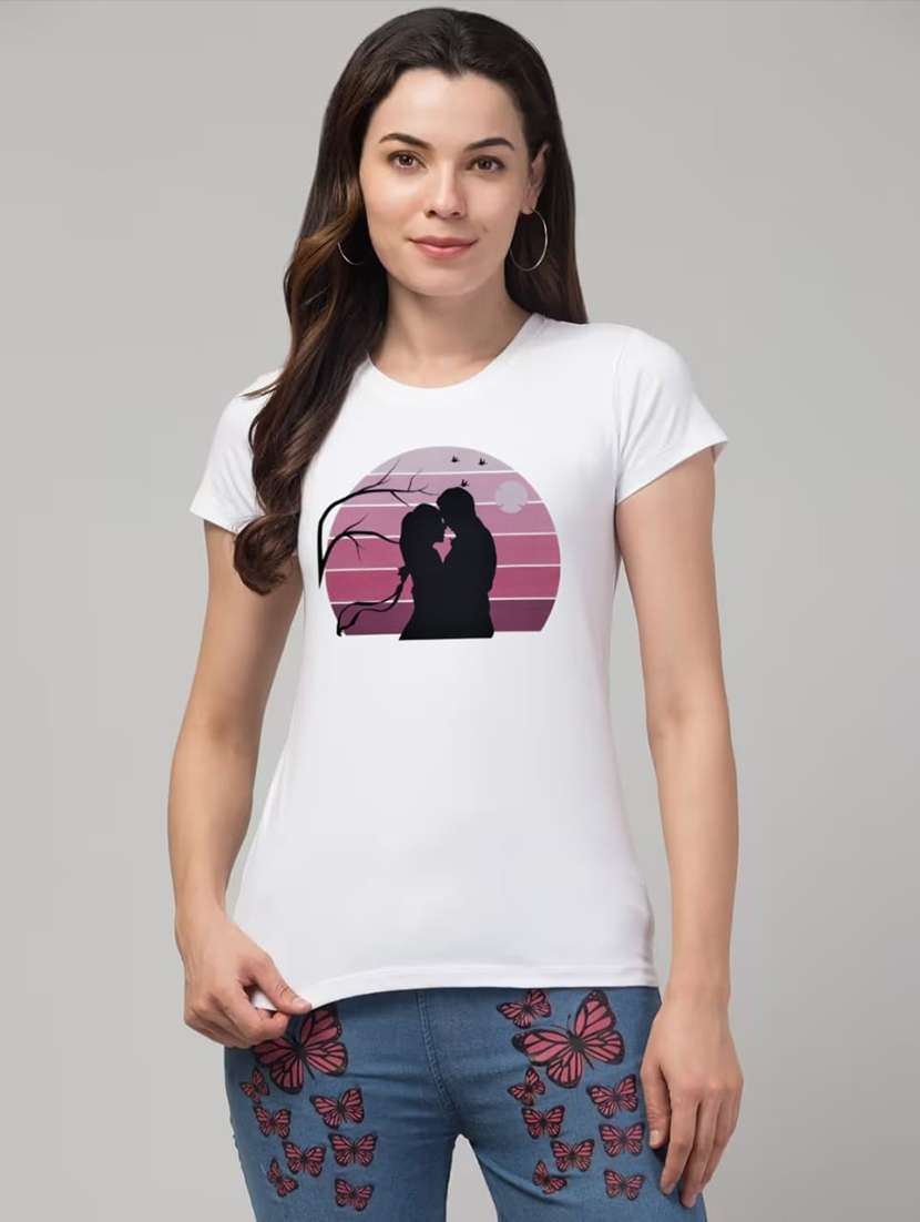 women pringted short sleeve regular fit t-shirt