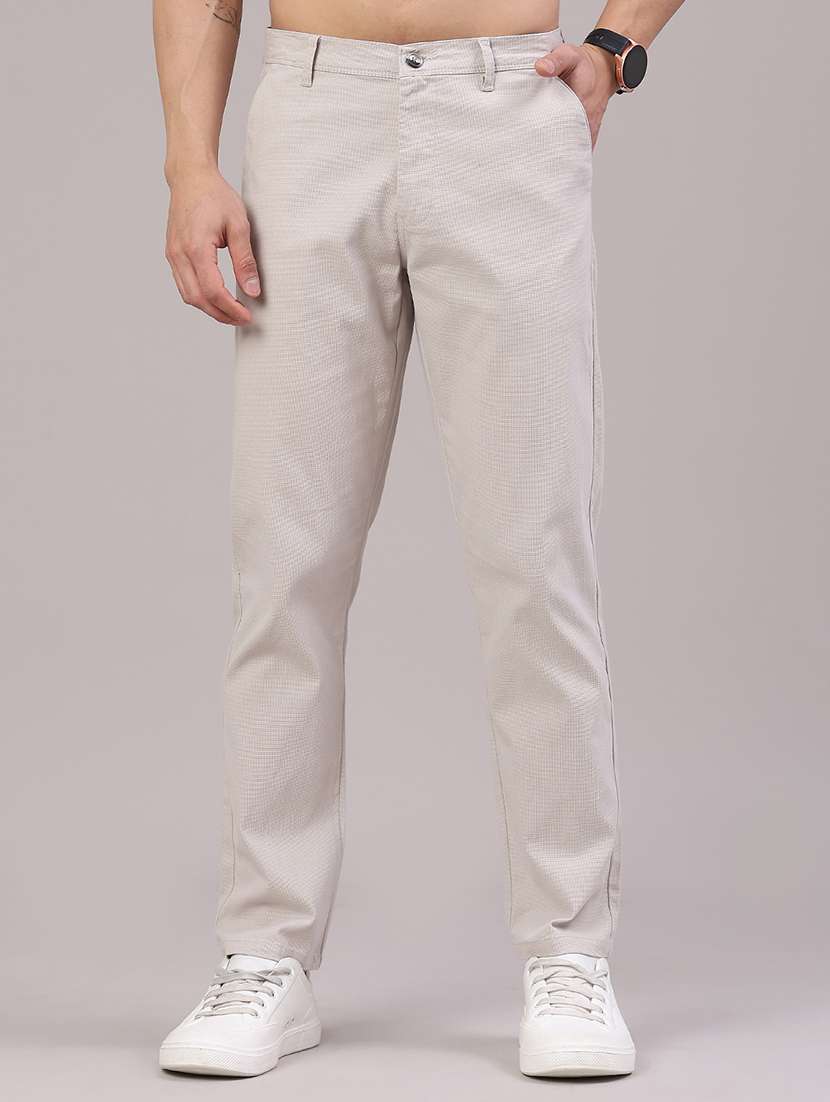 men textured mid rise chinos casual trouser