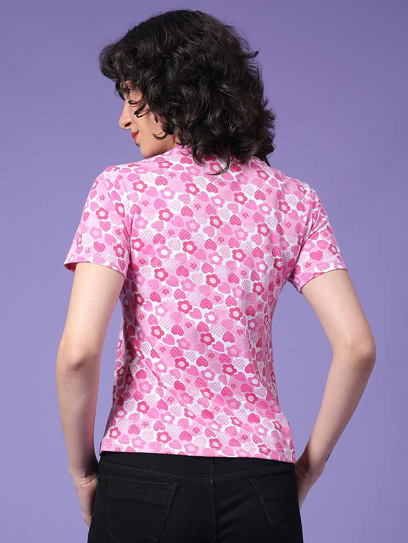 Women Pink Cotton Blend Regular T-shirt - 22181652 -  Standard Image - 3