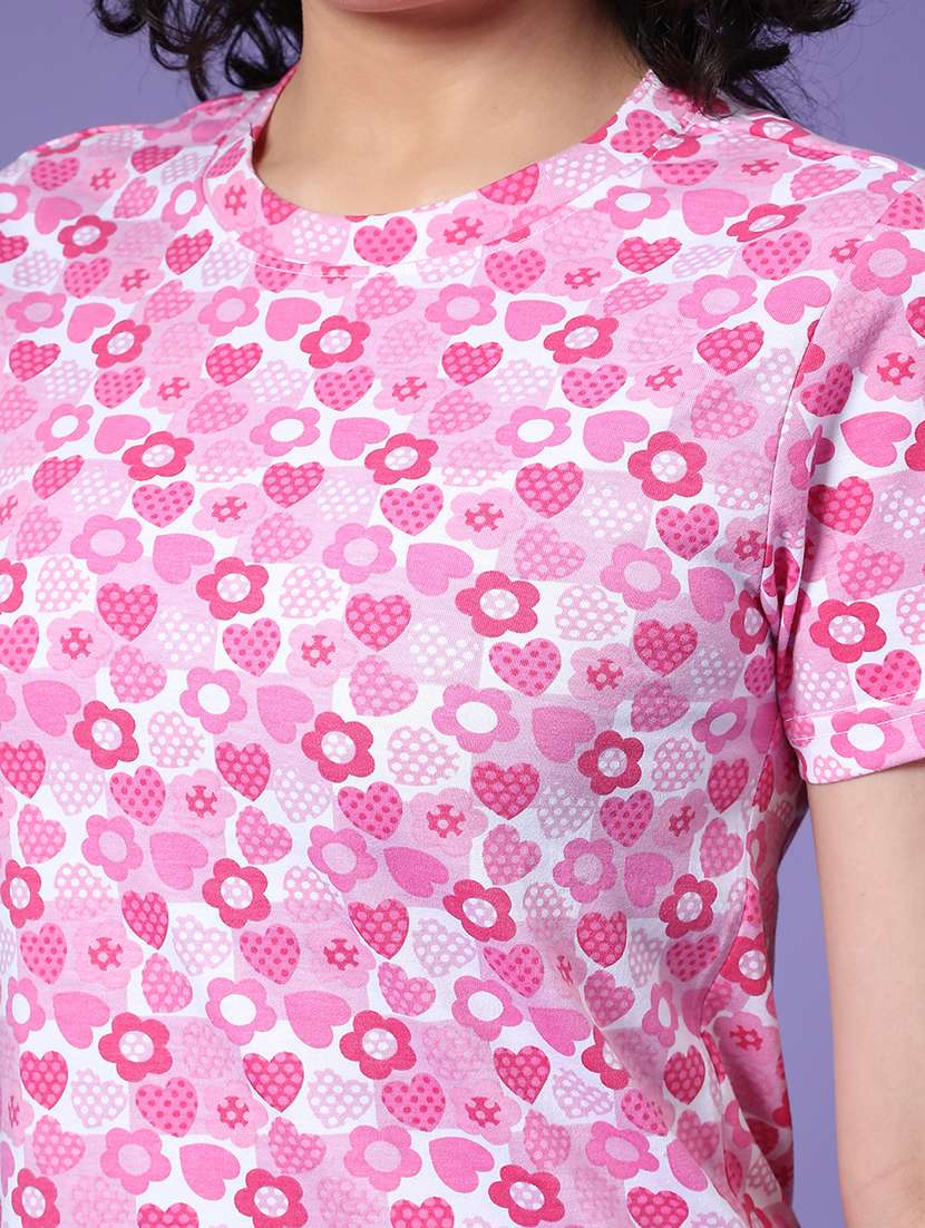 Women Pink Cotton Blend Regular T-shirt - 22181652 -  Standard Image - 5