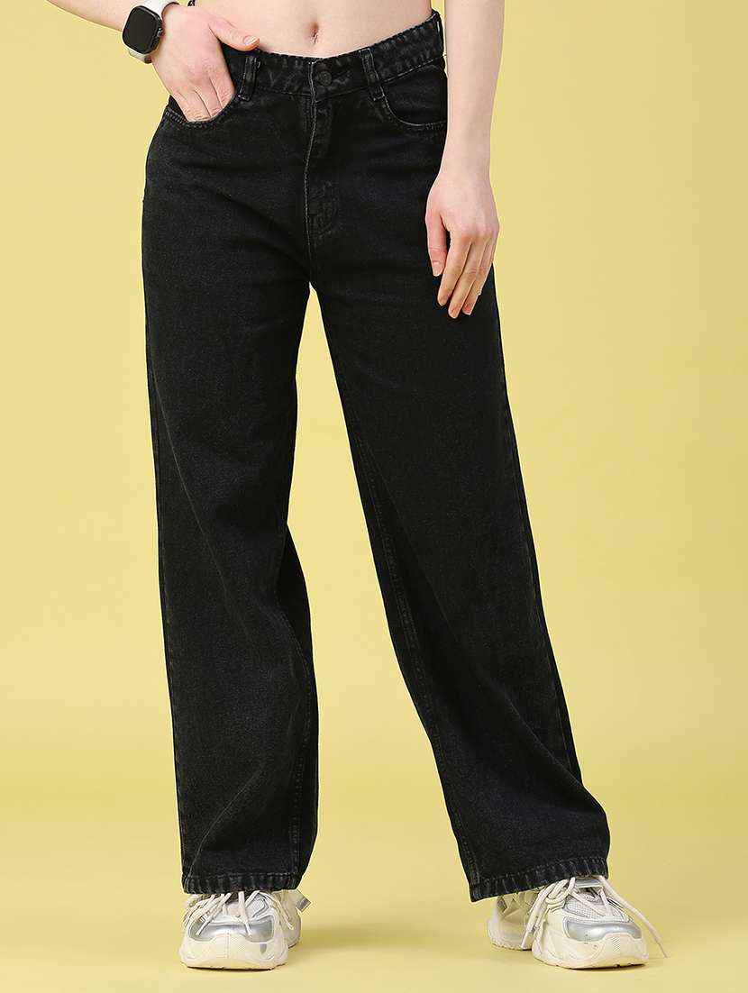 women solid mid rise relaxed jeans