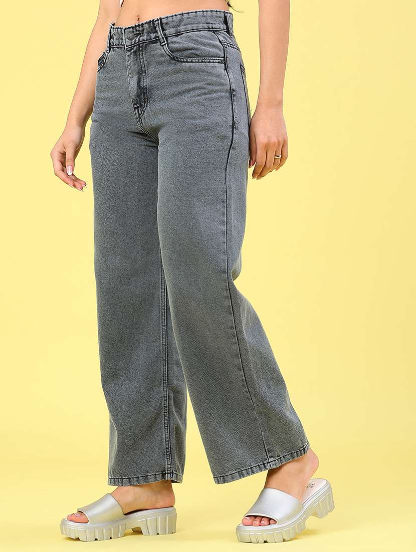 women plain high rise wide leg jeans - 22181706 -  Standard Image - 3