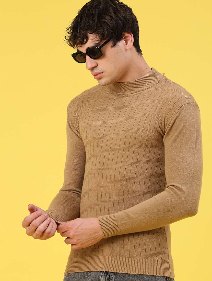 men solid mock neck long sleeve pullover