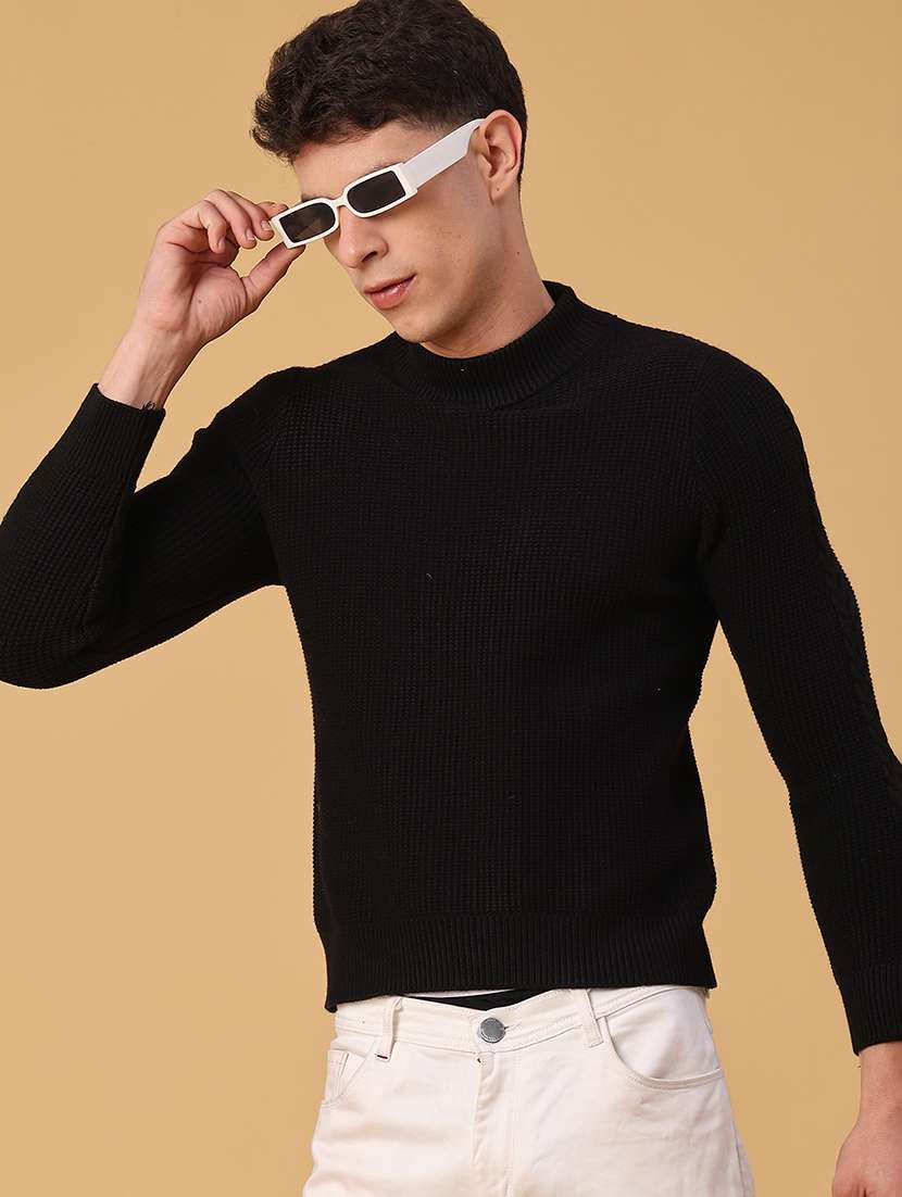 men self design long sleeve regular fit pullover 