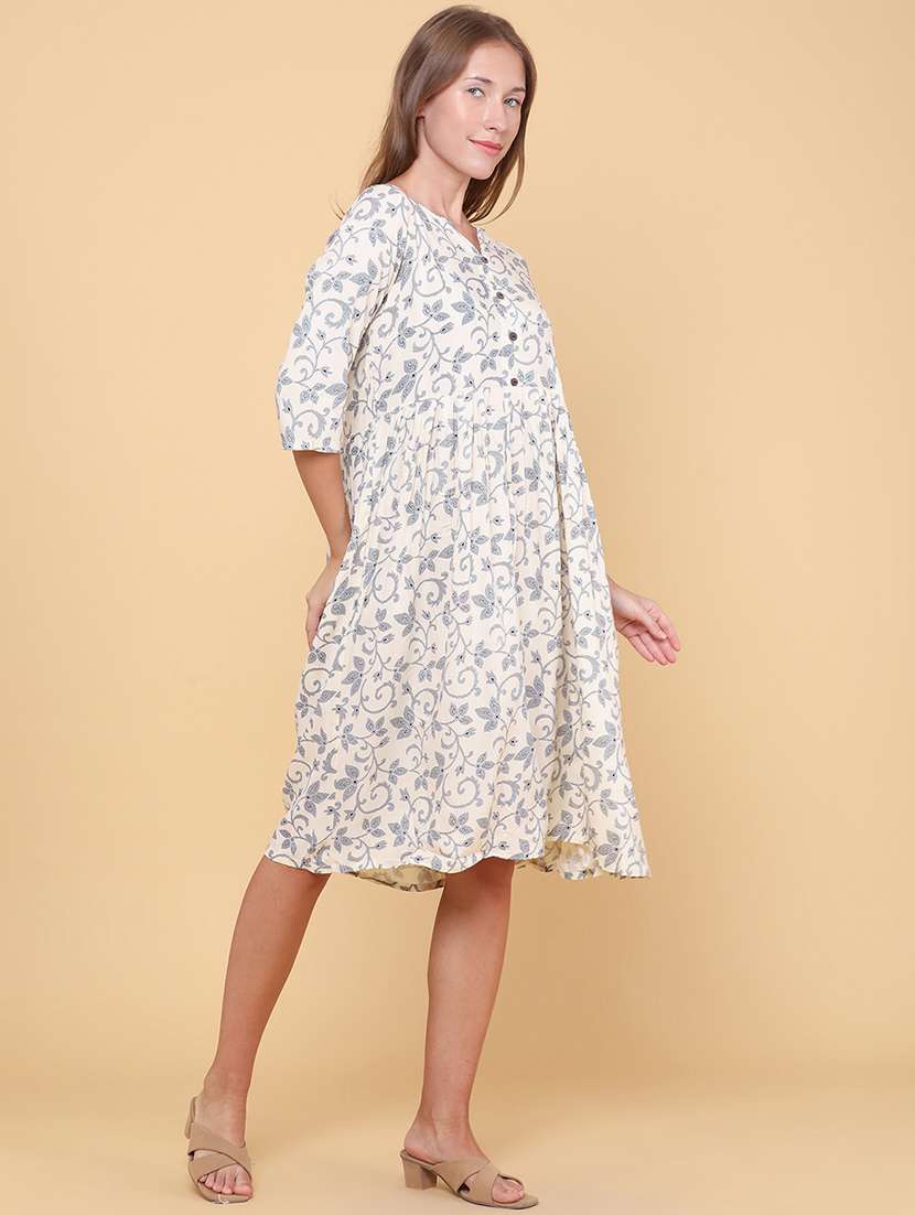 Women Printed Three Quarter Sleeves A-line Dress - 22181825 -  Standard Image - 3