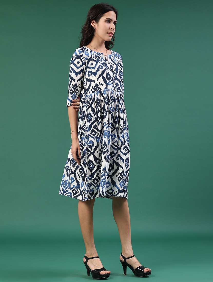 women printed three quarter sleeve a-line dress - 22181826 -  Standard Image - 3