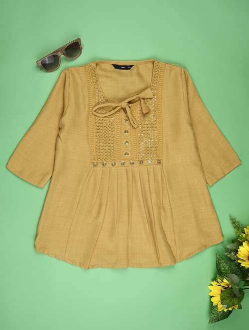 girls solid with work three quarter sleeve top - 22181849 -  Standard Image - 0