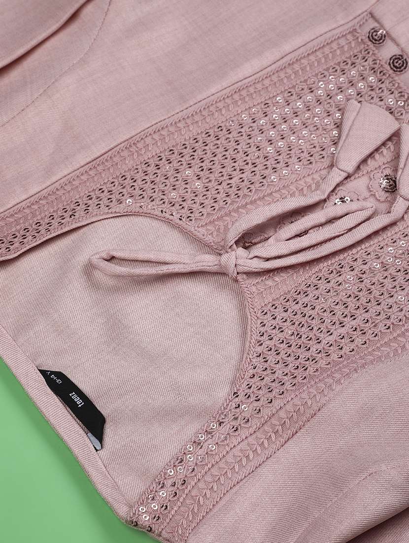 girls solid with work three quarter sleeve top - 22181850 -  Standard Image - 3