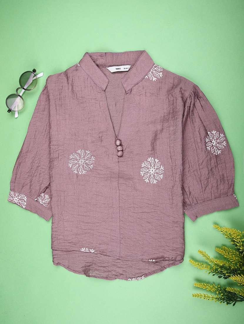 girls solid with work three quarter quarter sleeve top