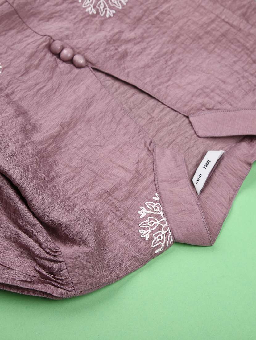 girls solid with work three quarter quarter sleeve top - 22181853 -  Standard Image - 3