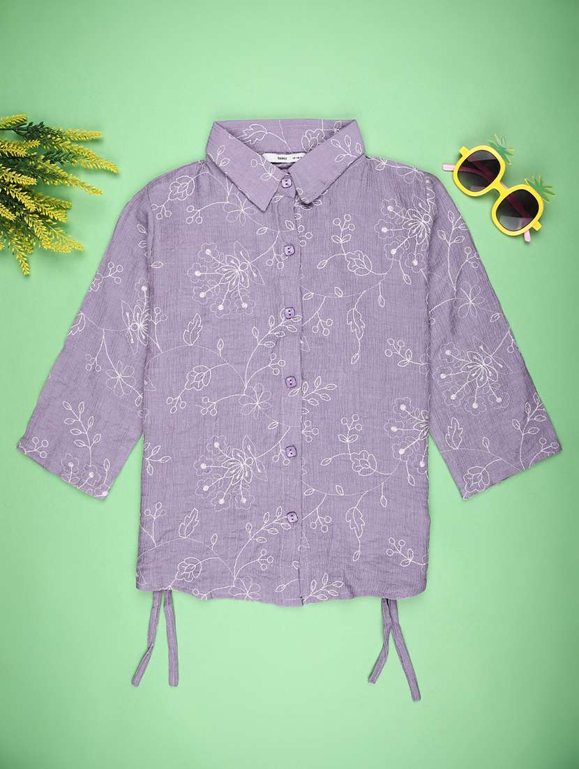 girls solid with work three quarter quarter sleeve top