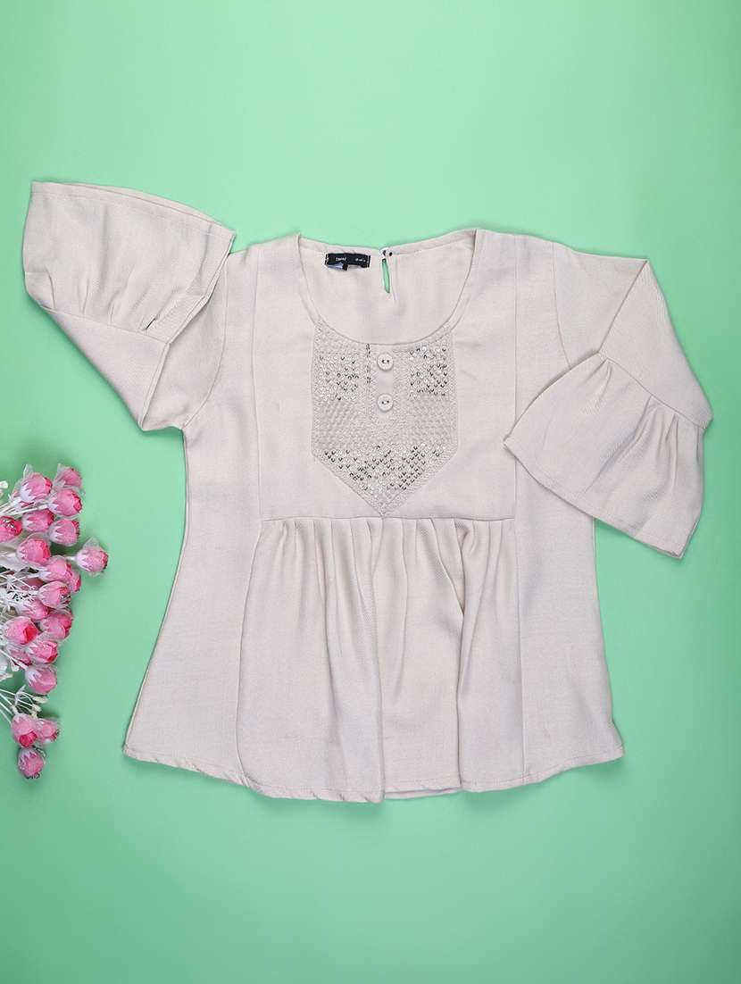 girls solid with work bell sleeve top