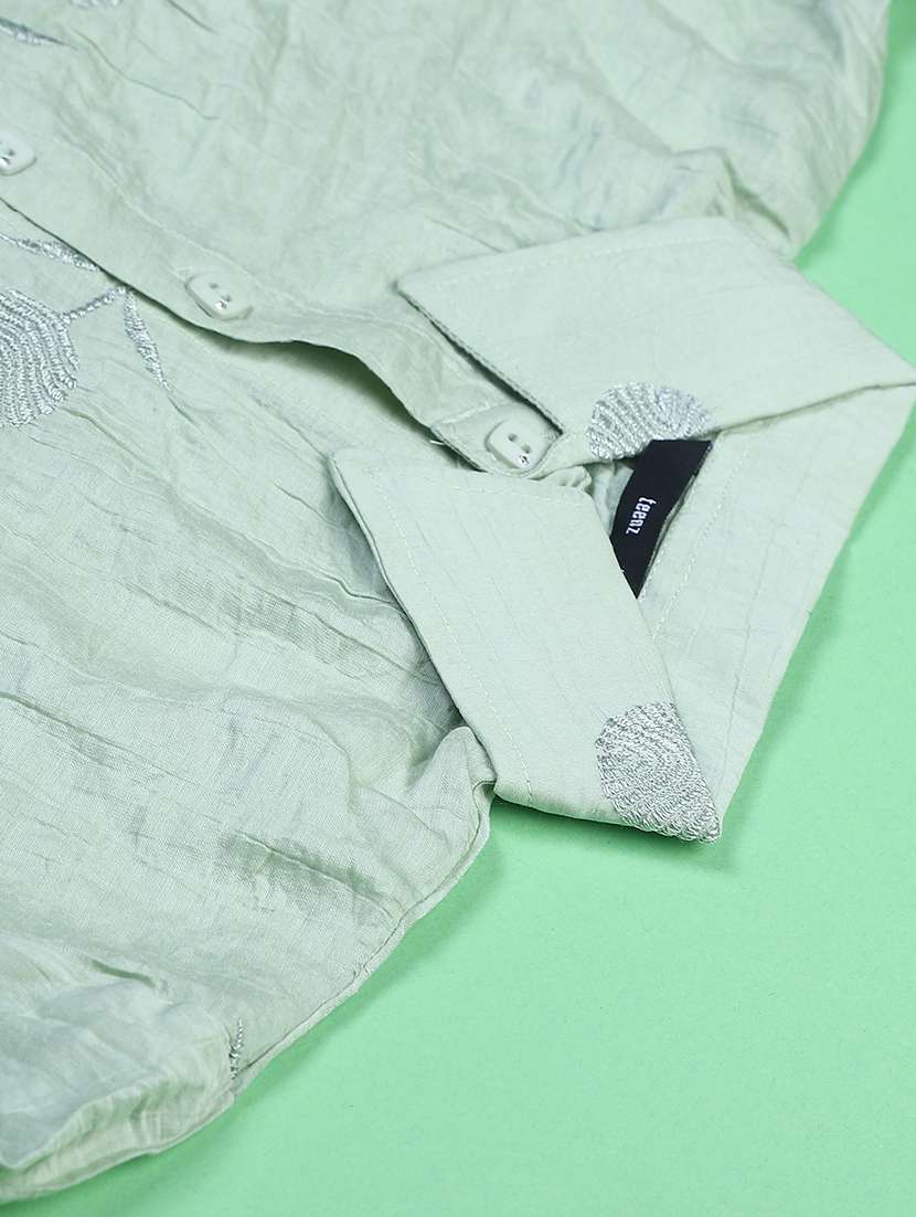 girls solid with work three quarter quarter sleeve top - 22181856 -  Standard Image - 3