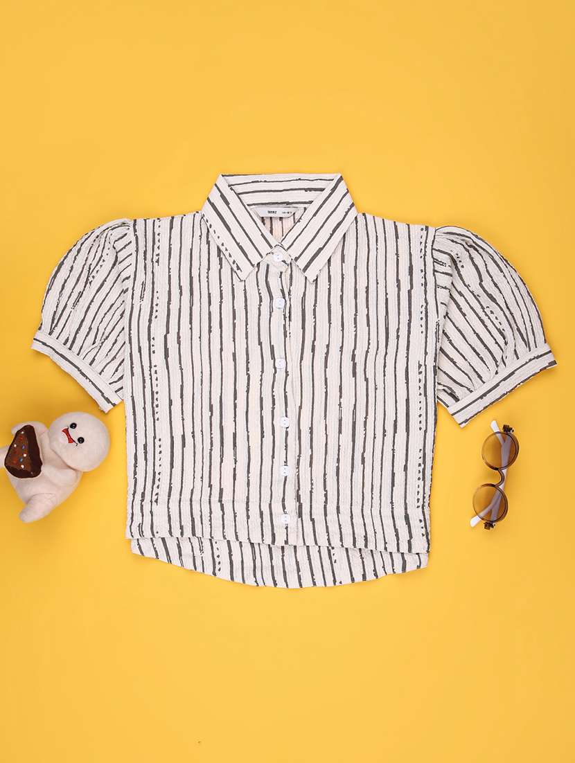 girls striped puff sleeve top