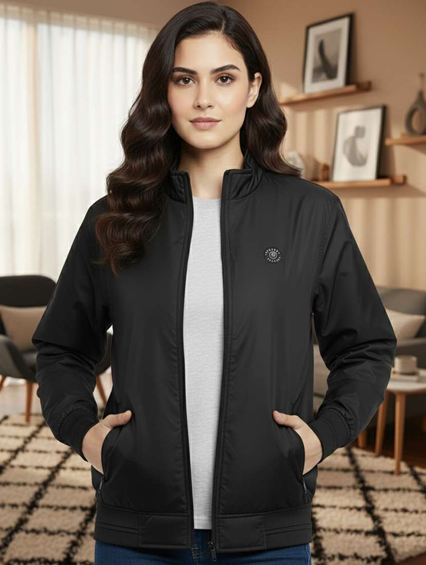 women solid long sleeve bomber jacket