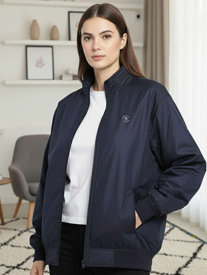 women solid long sleeve bomber jacket