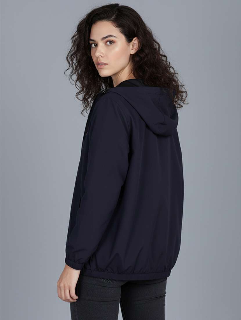 women solid long sleeve hooded windcheater jacket - 22182071 -  Standard Image - 3