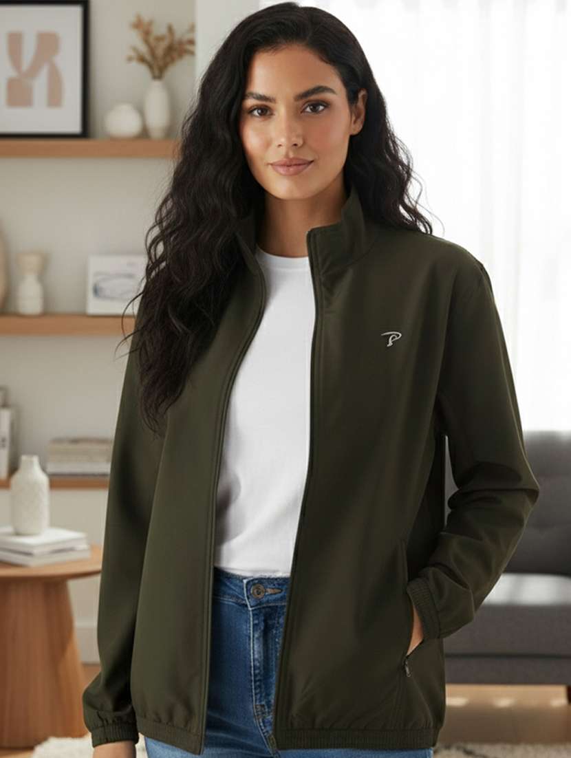 women solid long sleeve bomber jacket