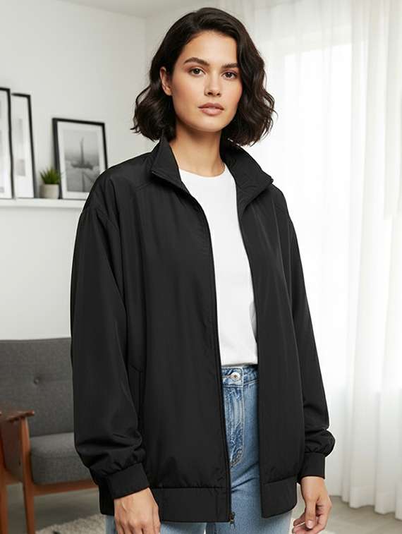 women solid long sleeve bomber jacket