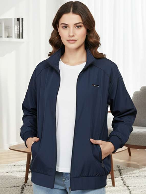 women solid long sleeve bomber jacket