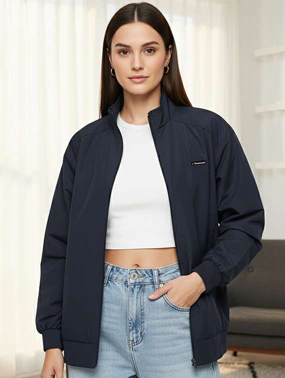 women solid long sleeve bomber jacket