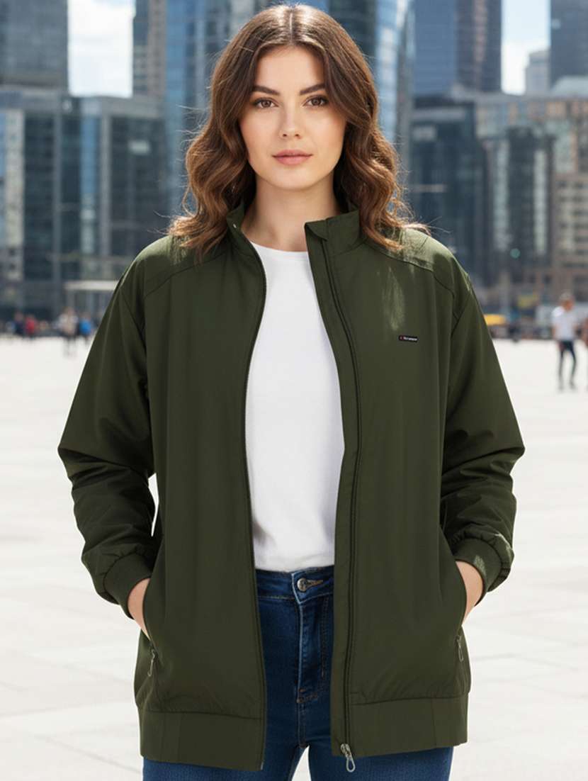 women solid long sleeve bomber jacket