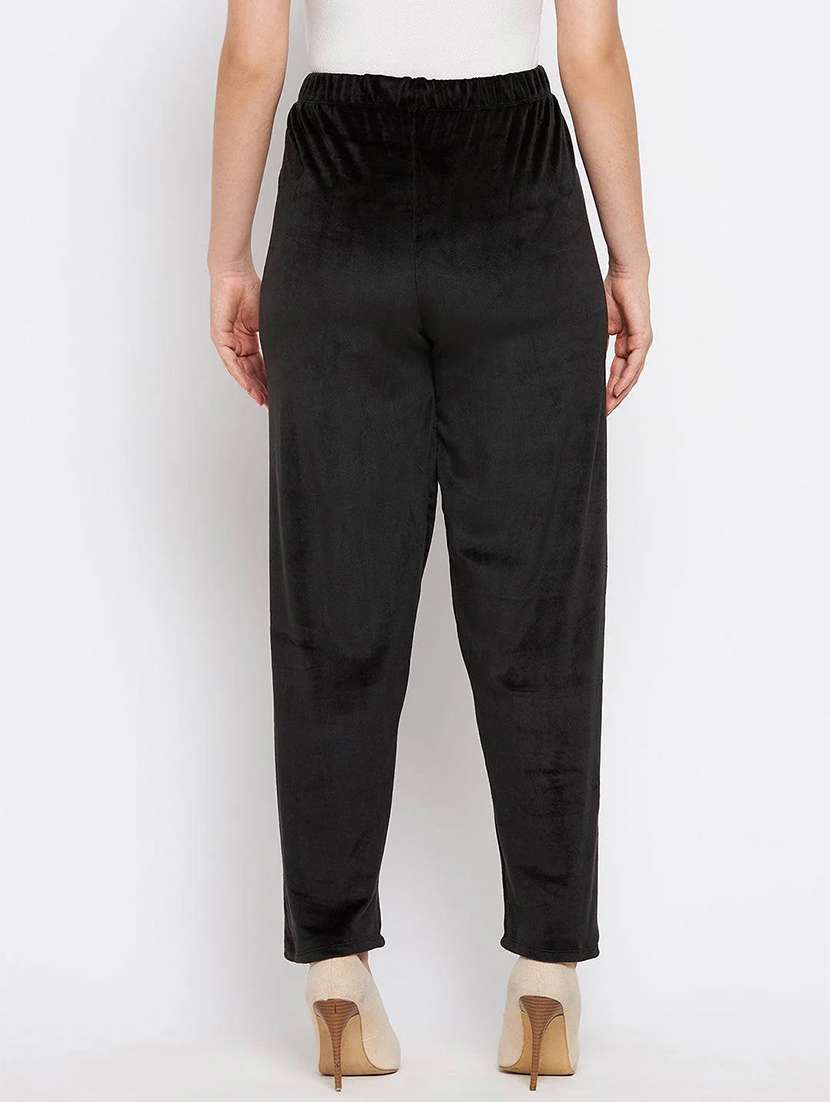 women solid velvet straight trouser - 22182128 -  Standard Image - 3