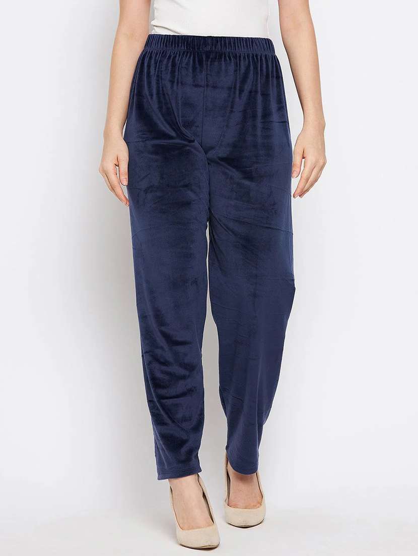 women solid velvet straight trouser