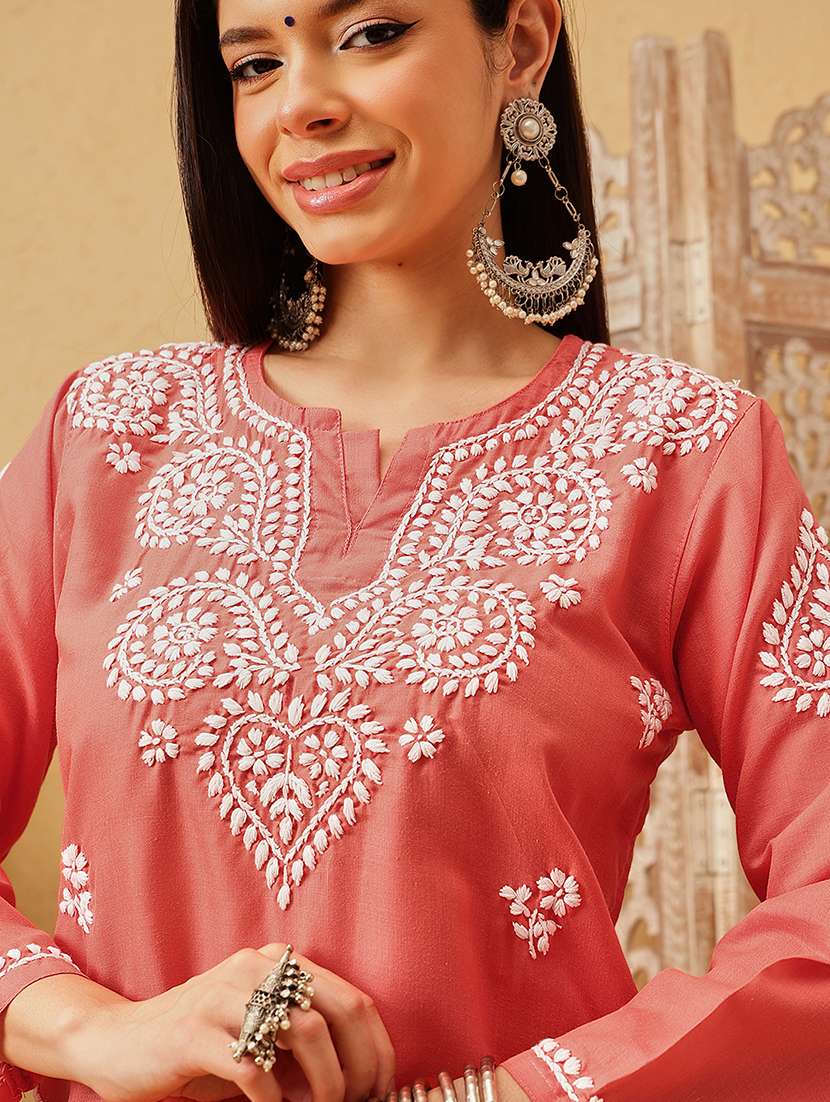 women solid with work three quarter sleeve straight kurti - 22182133 -  Standard Image - 5
